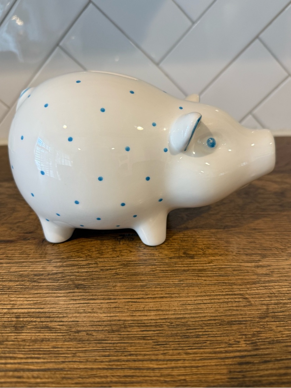 Tiffany & Co. White Porcelain Piggy Bank with Blue Dots - Great Baby Gift